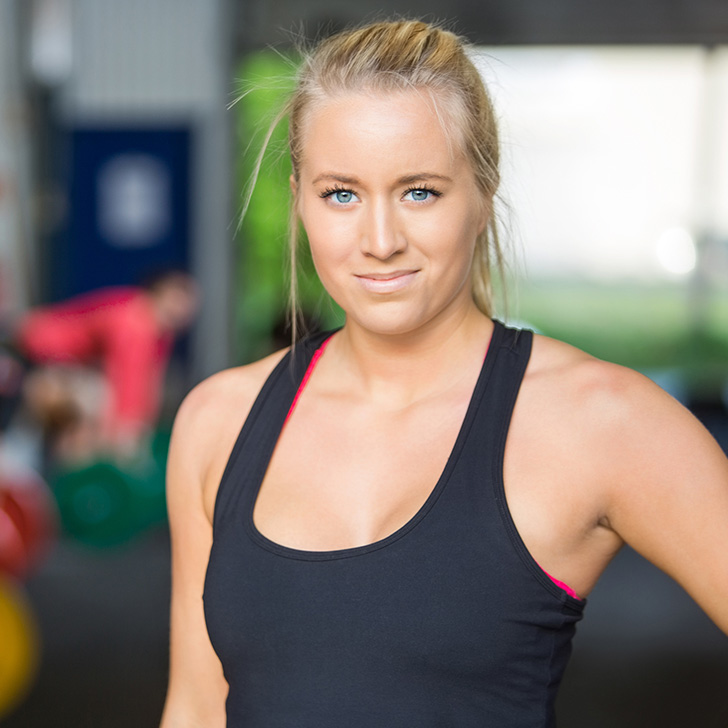 Joanna Gill in her workout clothes, ready to pump iron